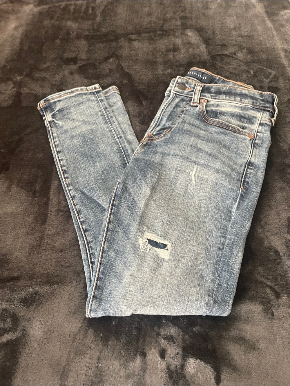 Aeropostale Men's Skinny Jeans — Faded Blue Denim